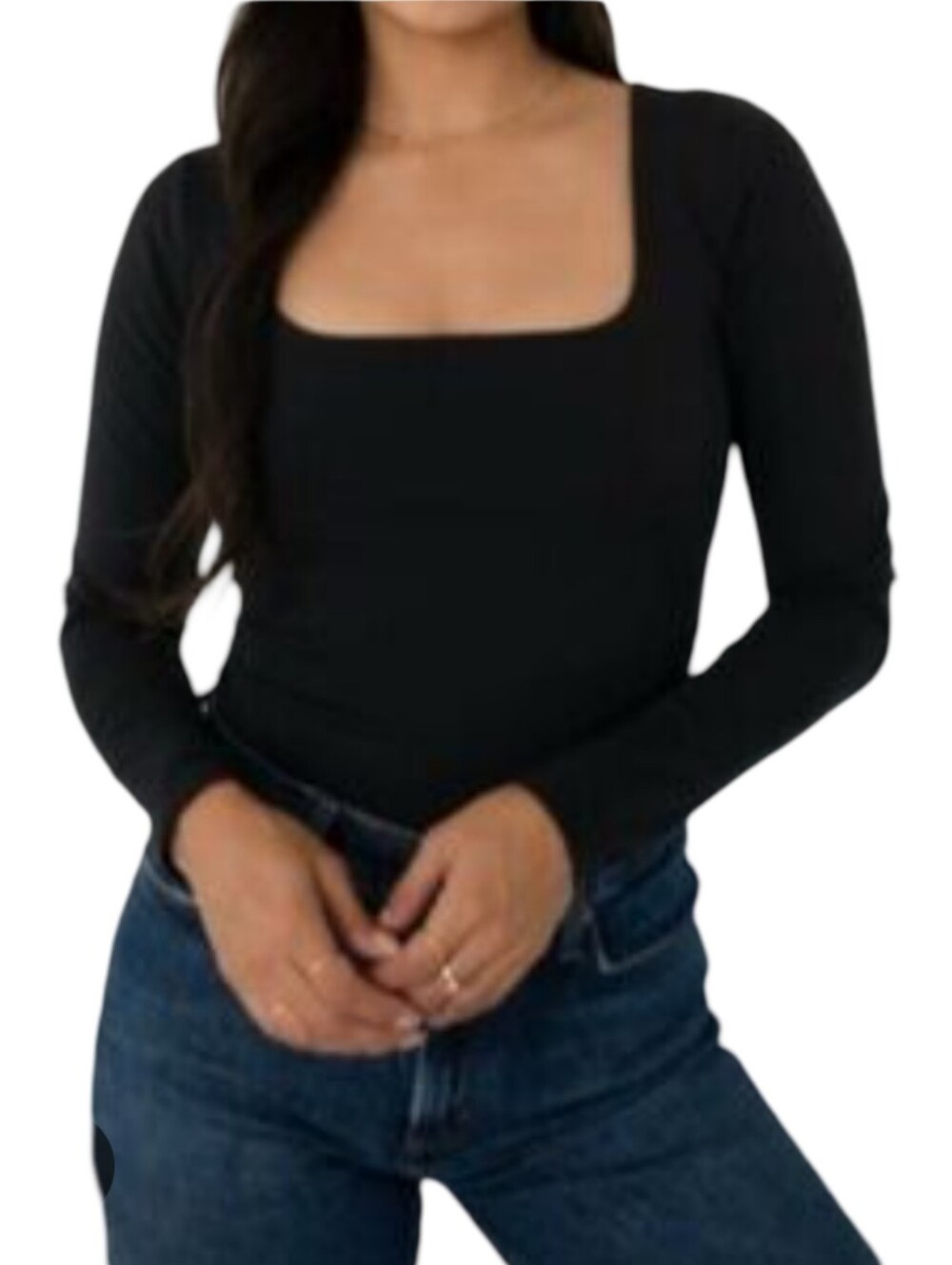 Cakes Body No BS Shapewear Square Neck Long Sleeve Black Contour Top
